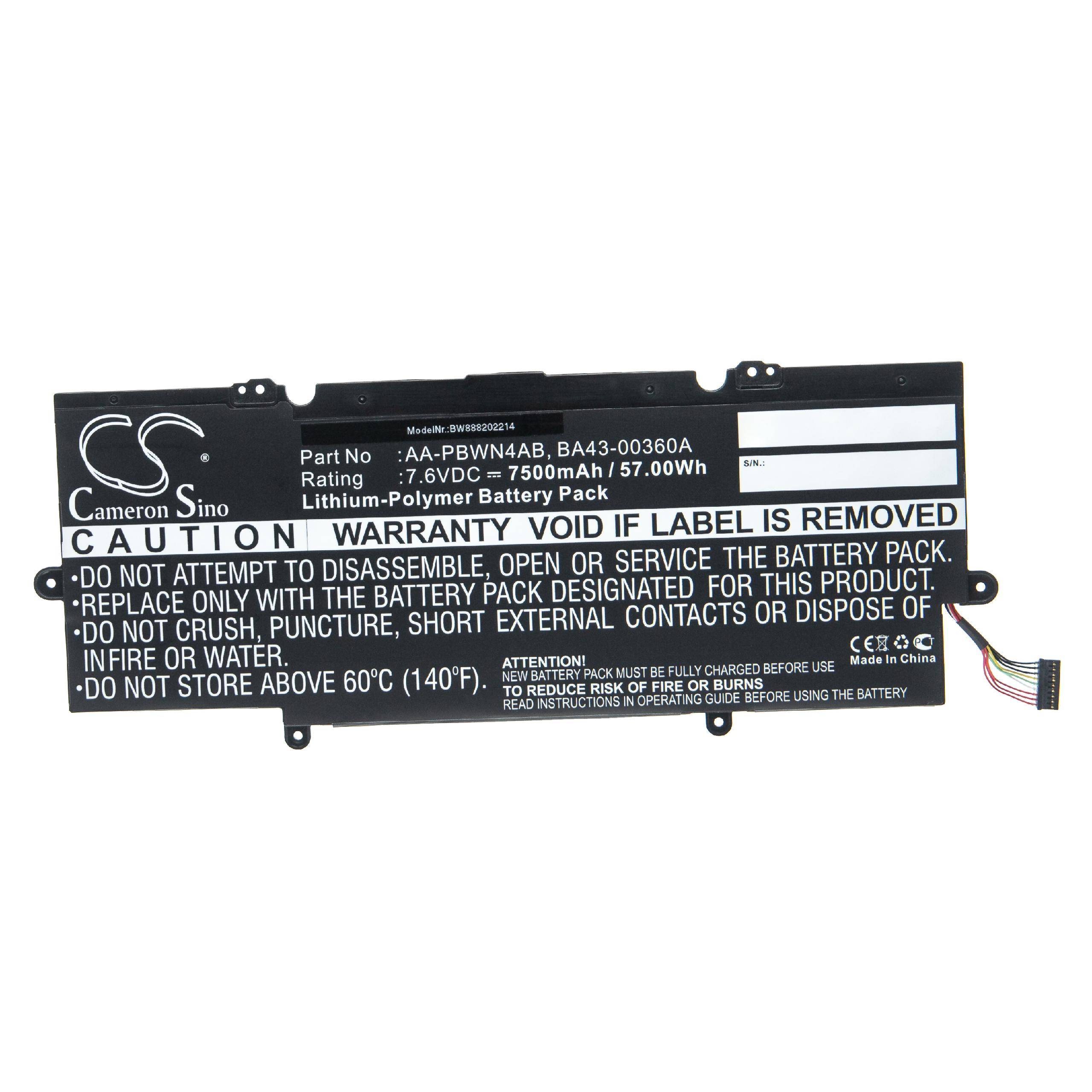 vhbw Akku kompatibel mit Samsung NP740U3E-X04CH, NP740U3E-X02UK Notebook (7500 mAh, 7,6 V, Li-Polymer)