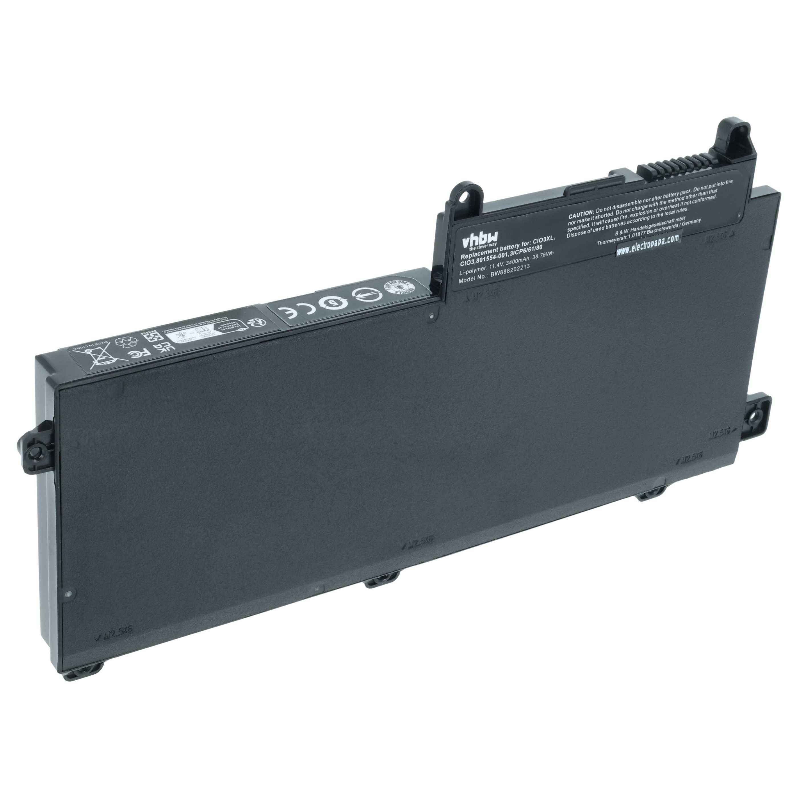 vhbw Akku kompatibel mit HP ProBook 650 G2 (L8U47AV), 650 G2 (L8U46AV), 650 G2 (L8U45AV) Notebook (3400 mAh, 11,4 V, Li-Polymer)
