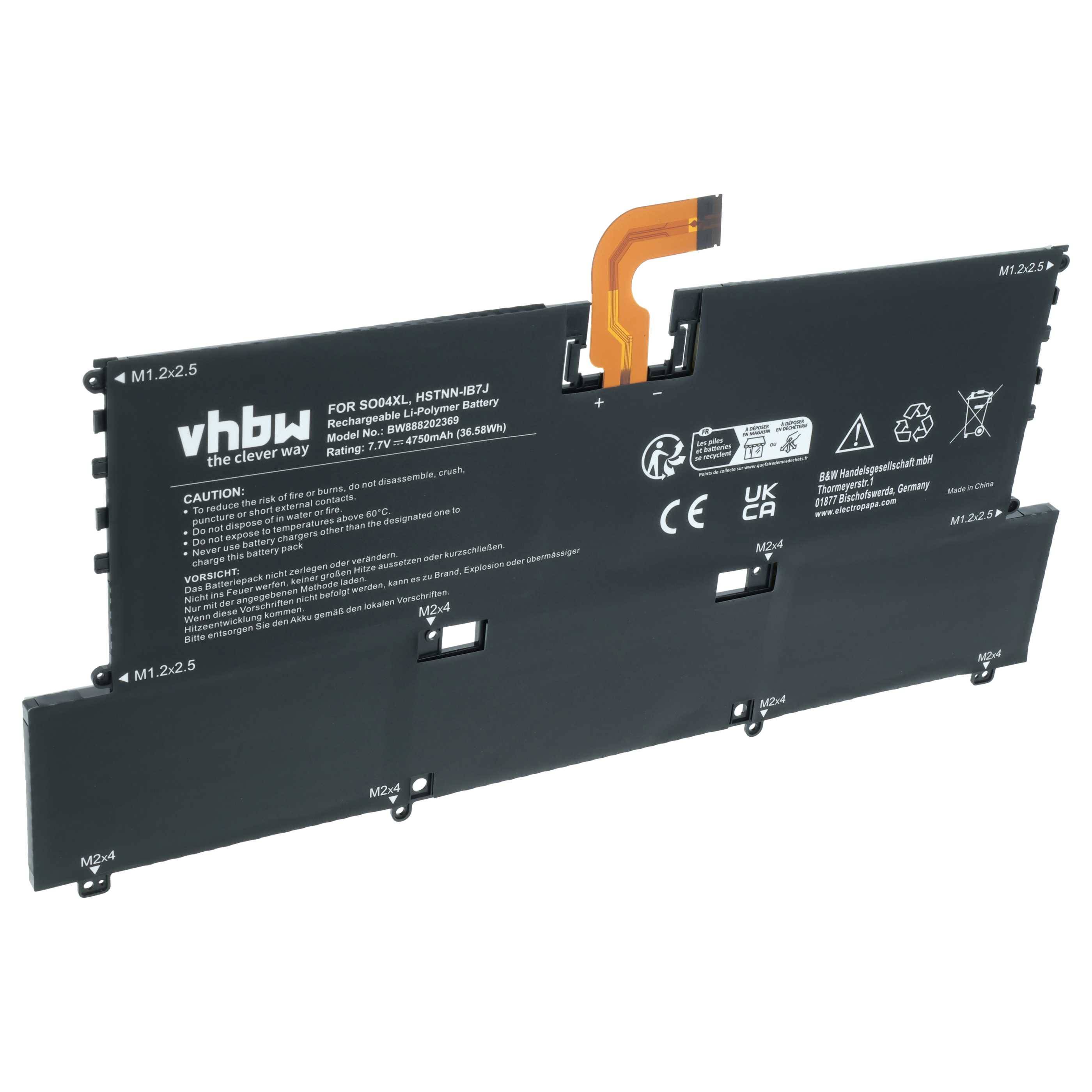 vhbw Akku kompatibel mit HP Spectre 13-V100NV, 13-V100NX, 13-V100UR, 13-V101DX Notebook (4750mAh, 7,7V, Li-Polymer)