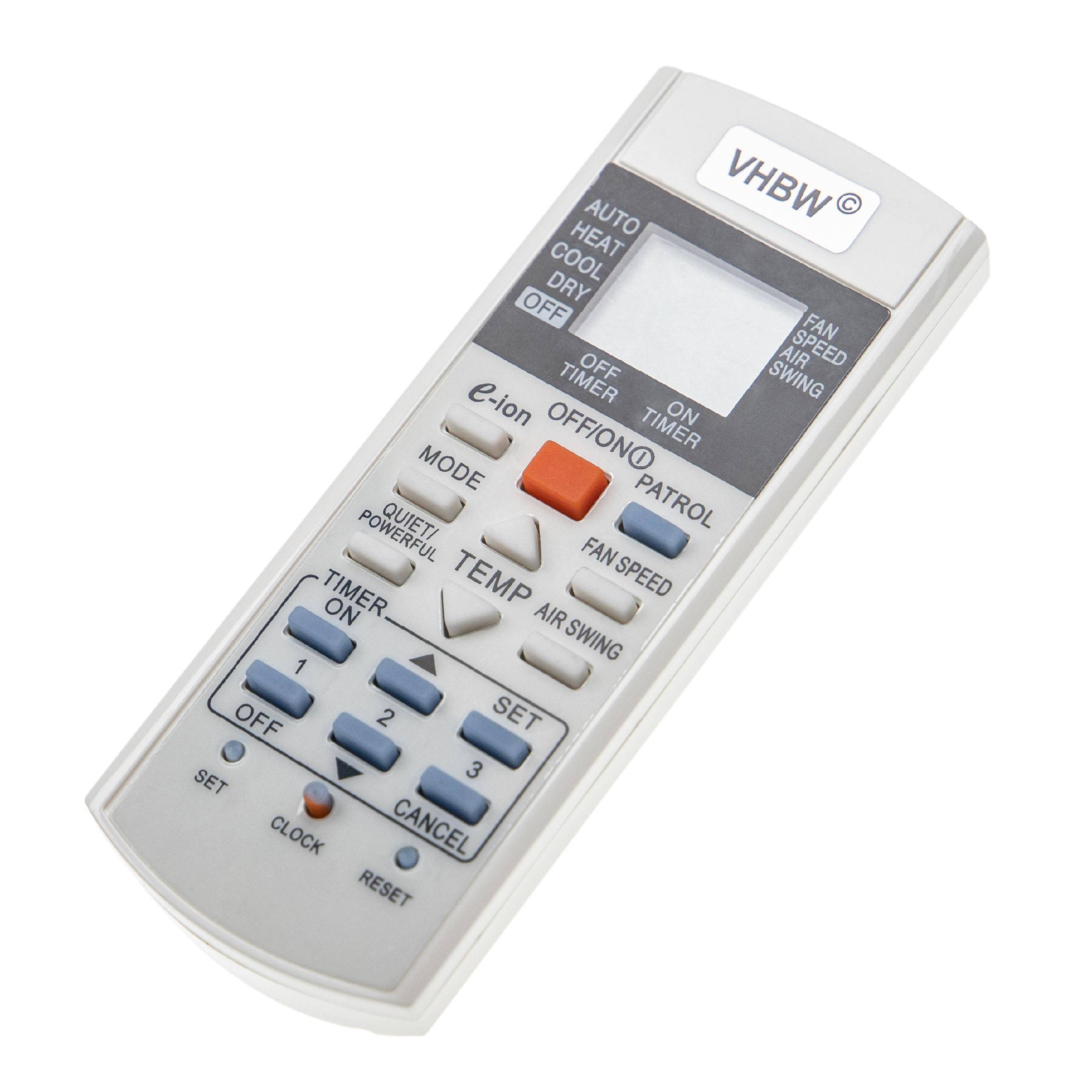 Eine weiße Klimaanlage-Fernbedienung mit verschiedenen Tasten, die für Modi, Temperatur, Swing und Timer gekennzeichnet sind.