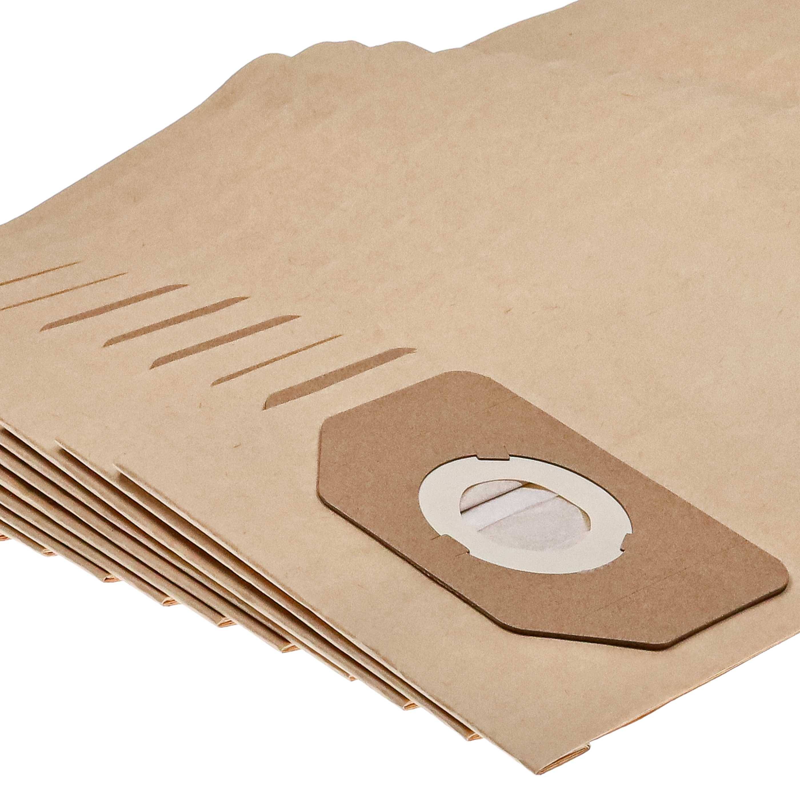 Stapel von braunen Staubsaugerbeuteln mit einem Kartonkragen und einem Loch zur Befestigung, entwickelt zum Sammeln von Staub und Schmutz.