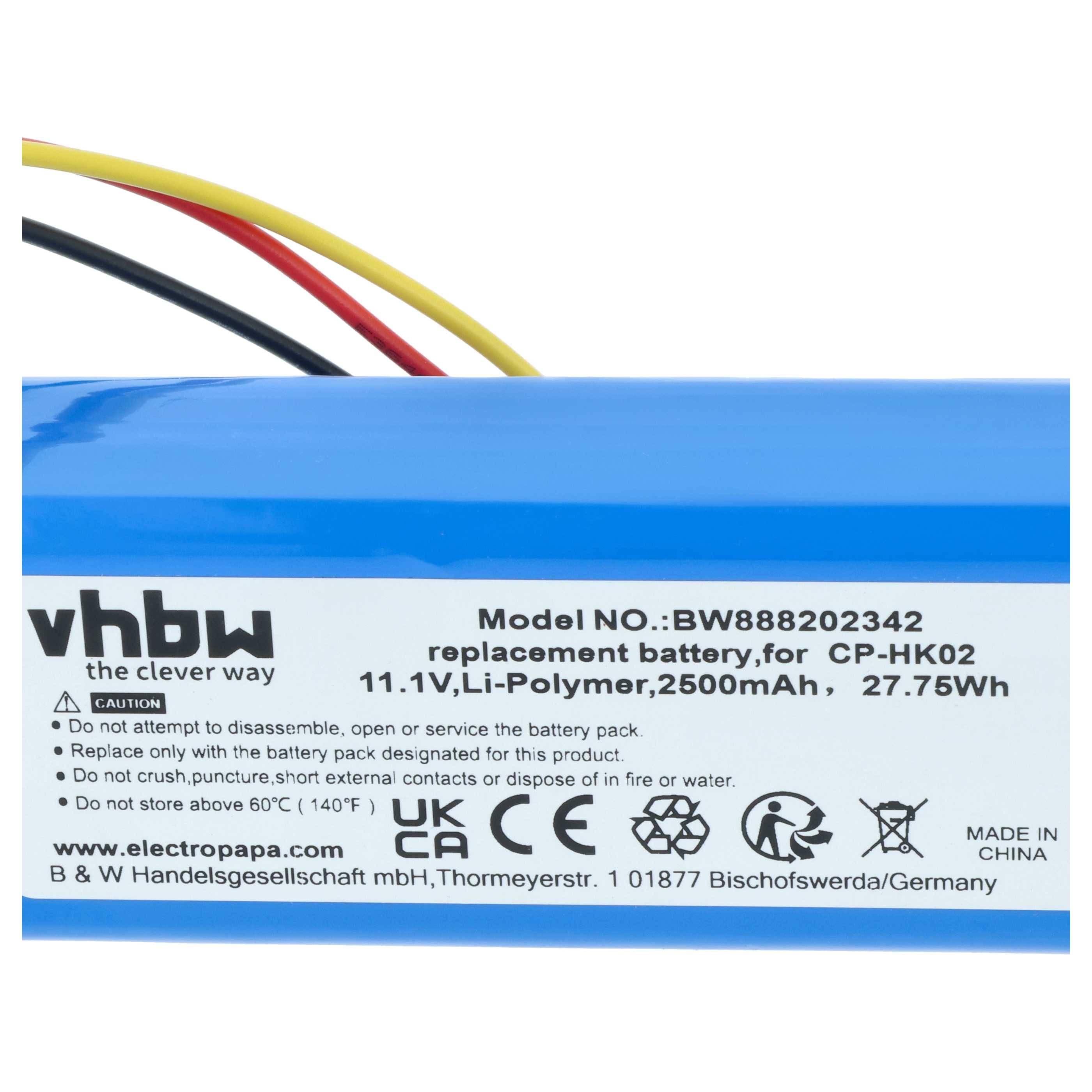 vhbw Akku Ersatz für Harman Kardon CP-HK02, PR-633496 für Lautsprecher Boxen Speaker (2500 mAh, 11,1 V, Li-Polymer)