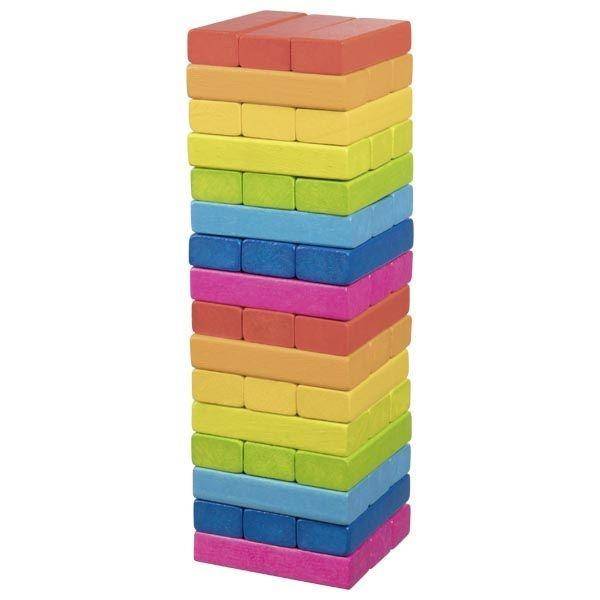 Geschicklichkeitsspiel Wackelturm Regenbogen 7,5 x 7,5 x 24 cm, Holz, 48 Steine
