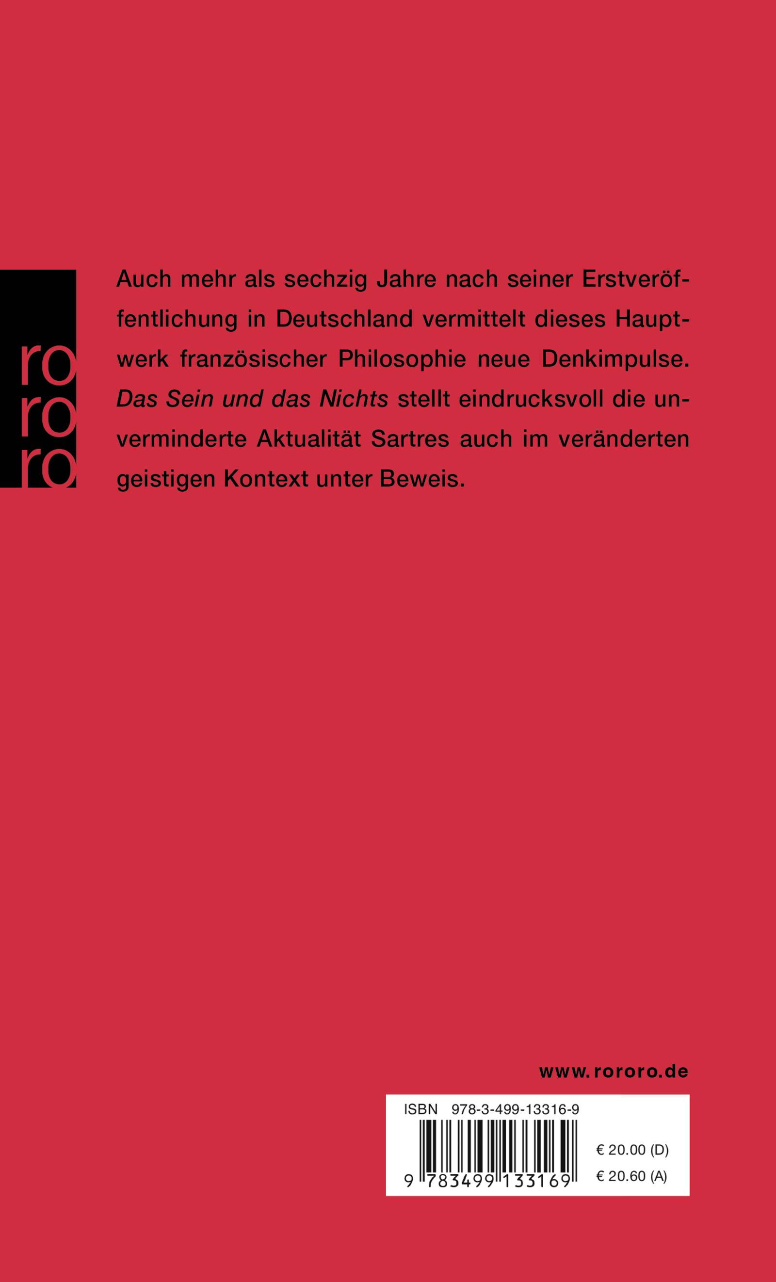 Das Sein und das Nichts Versuch einer phänomenologischen Ontologie