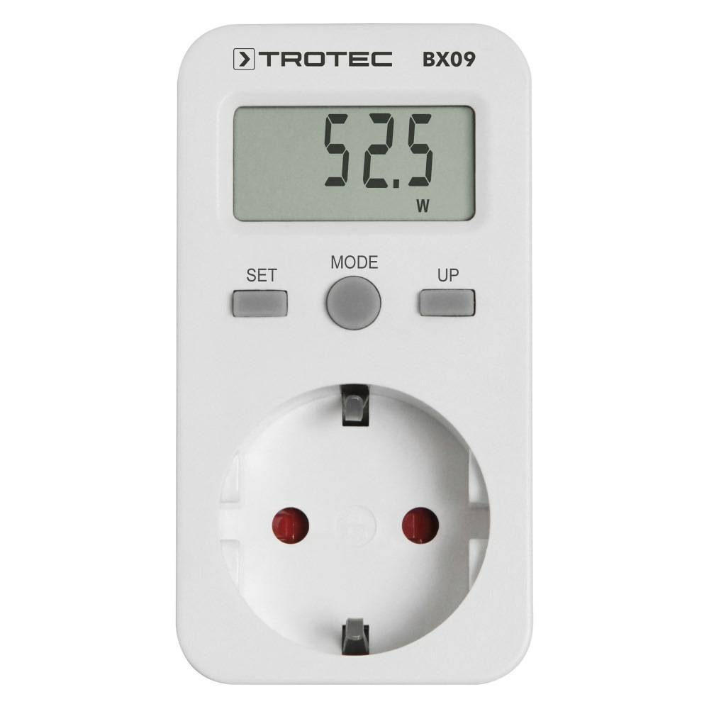 TROTEC Stromzähler für Steckdose BX09 – Messgerät Stromverbrauch – Messbereich 0 bis 3.680 W, Anzeige in Watt, kWh, Preis, Kosten pro kWh