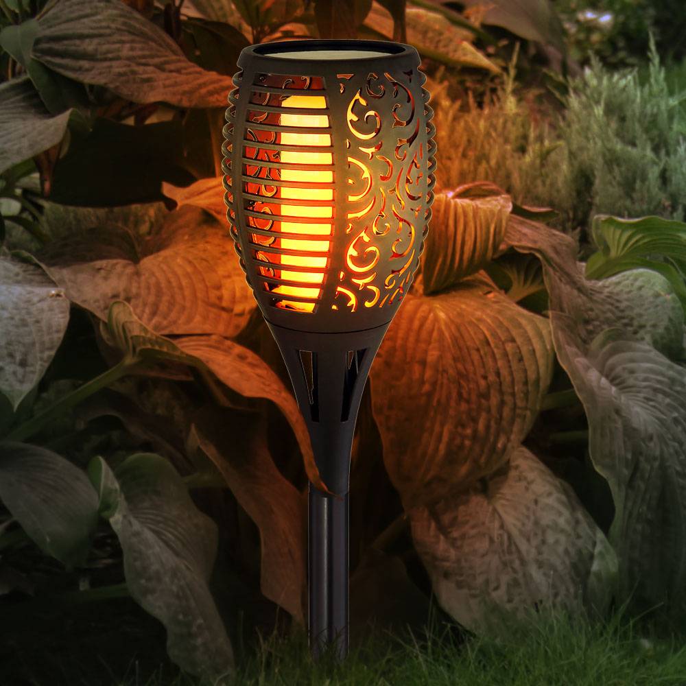 Gartenfackeln Solar Flamme 97,5 cm Solarleuchten Garten Deko Solarlampen für Außen Flammenlicht, Feuereffekt, Kunststoff schwarz, 54x LED gelbe Lich
