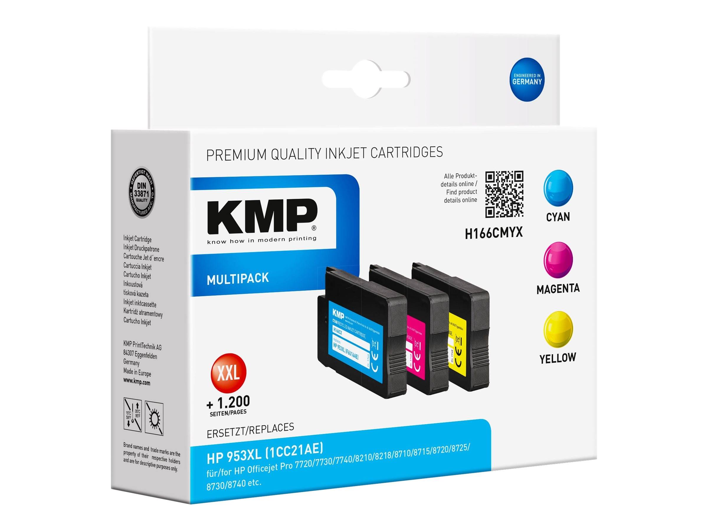 KMP MULTIPACK H166CMYX - 3er-Pack - Hohe Ergiebigkeit - Gelb, Cyan, Magenta - kompatibel - Tintenpatrone (Alternative zu