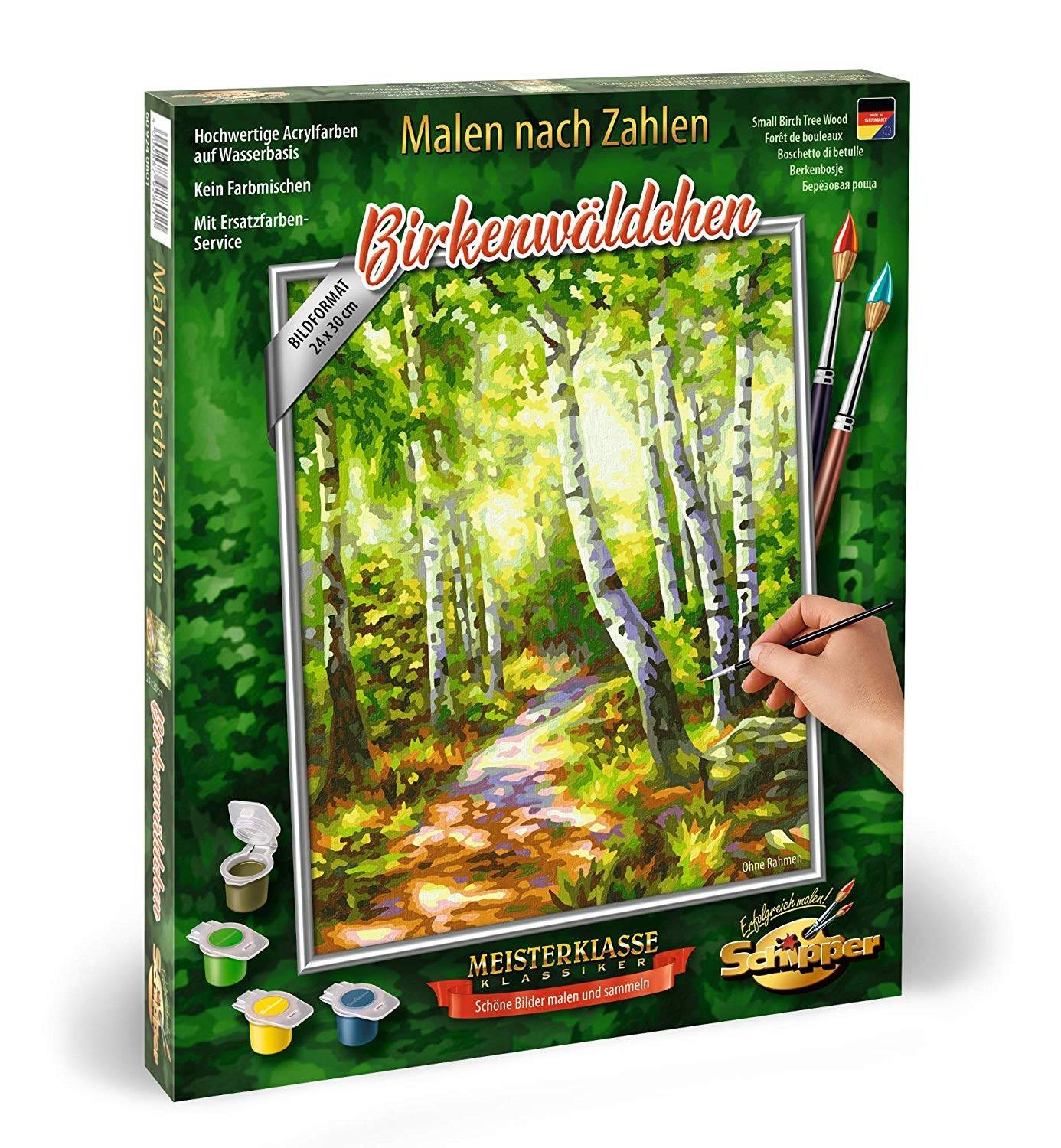 Schipper 609240801 - Malen nach Zahlen, Birkenwäldchen, 24 x 30 cm Meisterklasse Klassiker, Mit Acrylfarben auf Wasserbasis und Pinsel, Maltafel mit