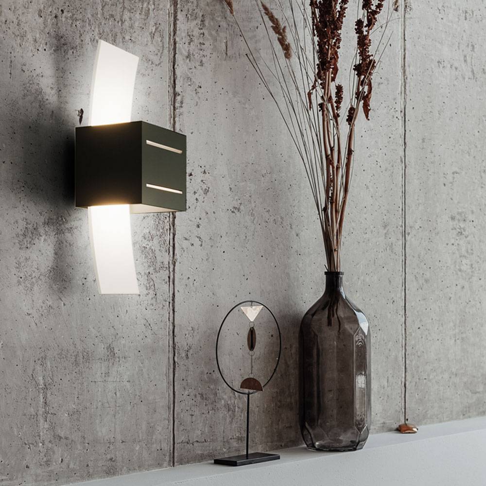 Wandlampe Design Wandleuchten Esszimmer Aluminium Glas Spot Leuchte satiniert, schwarz, 1x G9, x H x T 10x30x12 cm, Wohnzimmer, Flur