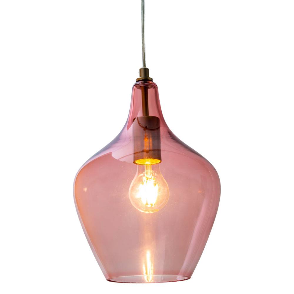 Glas Pendelleuchte pink Esszimmer Lampe hängend Retro Hängelampe Wohnzimmer Vintage, 1x E27, DxH 20 x 150 cm