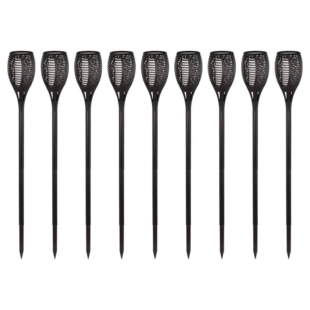 Gartenfackeln Solar Flamme 97,5 cm Solarleuchten Garten Deko Solarlampen für Außen Flammenlicht, Feuereffekt, Kunststoff schwarz, 54x LED gelbe Lich