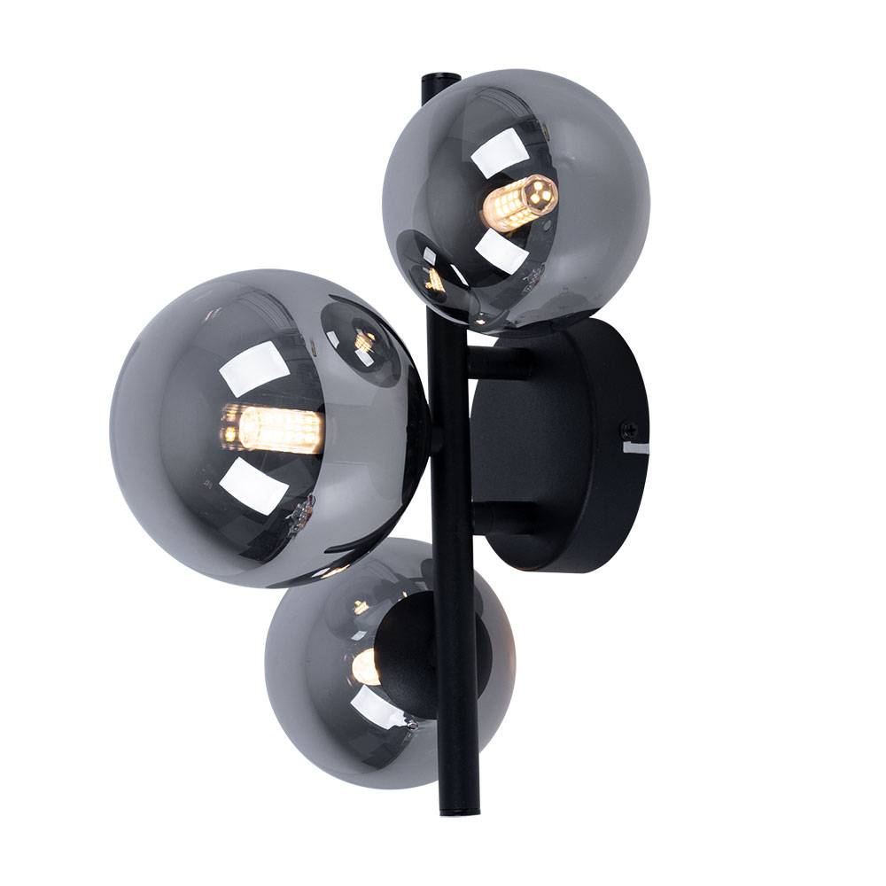 Deckenleuchte mit Glas Strahler Kugel Deckenlampen Glaskugeln Esstisch, LED schwarz 3 flammig, 3x 3,5 W 3x 350lm 3000K, BxH 21x28 cm