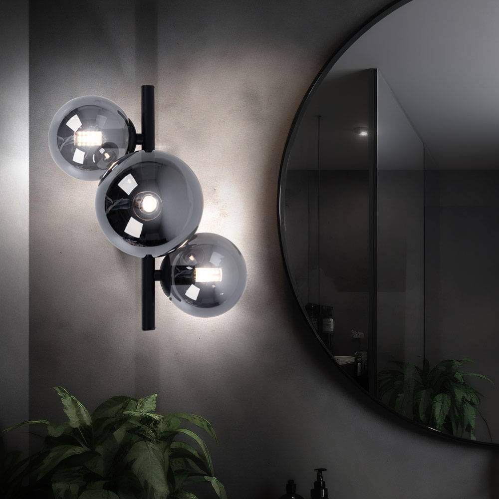 Deckenleuchte mit Glas Strahler Kugel Deckenlampen Glaskugeln Esstisch, LED schwarz 3 flammig, 3x 3,5W 3x 350lm 3000K, BxH 21x28 cm