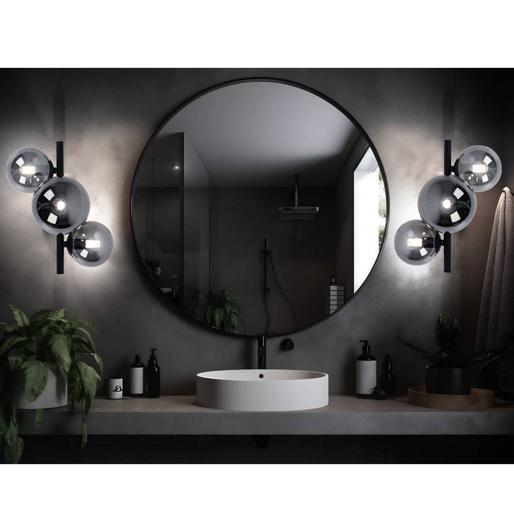 Deckenleuchte mit Glas Strahler Kugel Deckenlampen Glaskugeln Esstisch, LED schwarz 3 flammig, 3x 3,5W 3x 350lm 3000K, BxH 21x28 cm