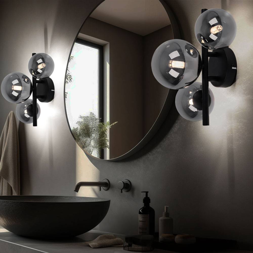 Deckenleuchte mit Glas Strahler Kugel Deckenlampen Glaskugeln Esstisch, LED schwarz 3 flammig, 3x 3,5 W 3x 350lm 3000K, BxH 21x28 cm