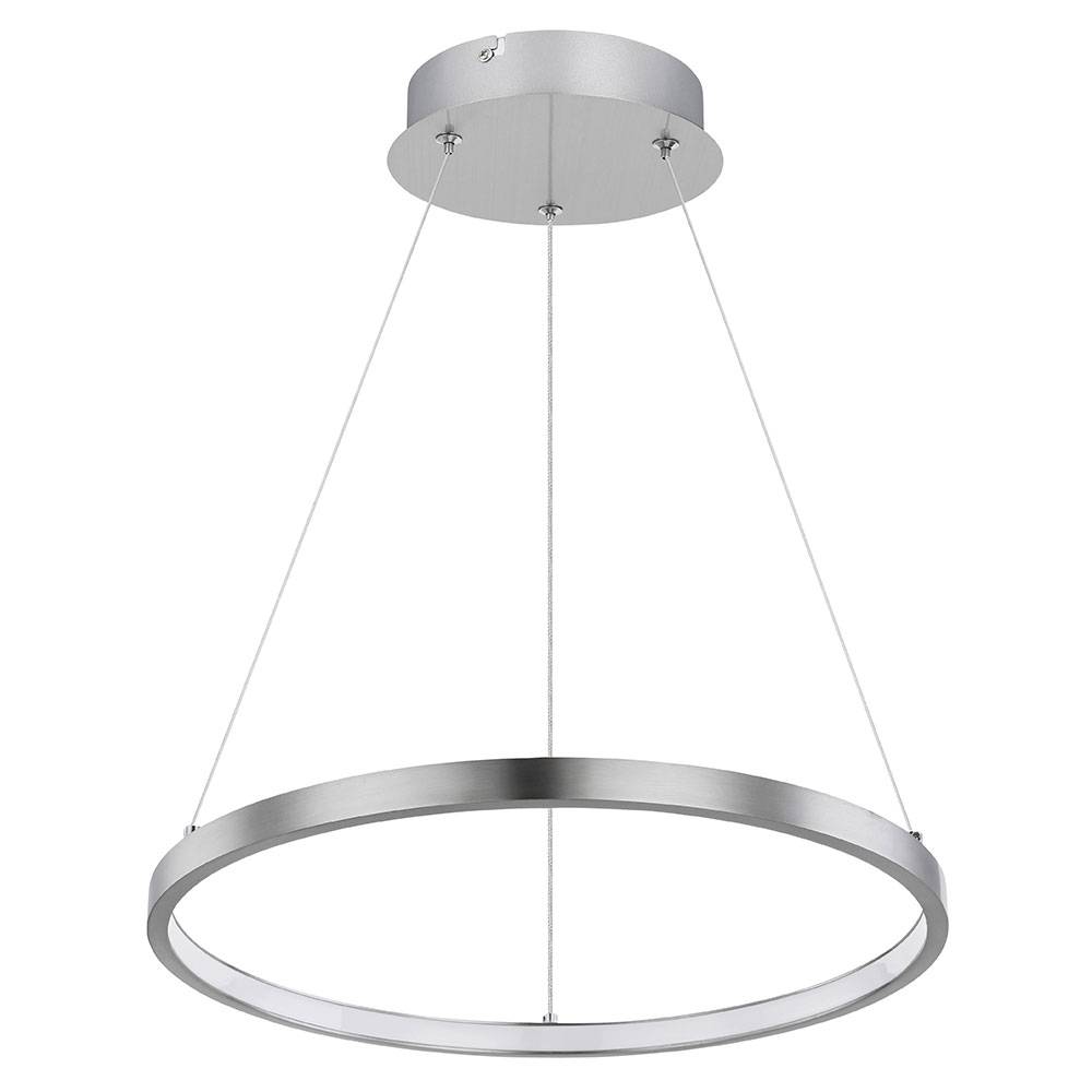 Hängeleuchte LED Lampen Ring silber rund Pendelleuchte Wohnzimmer hängend Modern, aus Metall in Nickel-Matt Opal, 1x LED 19W 900Lm warmweiß, TxH 38