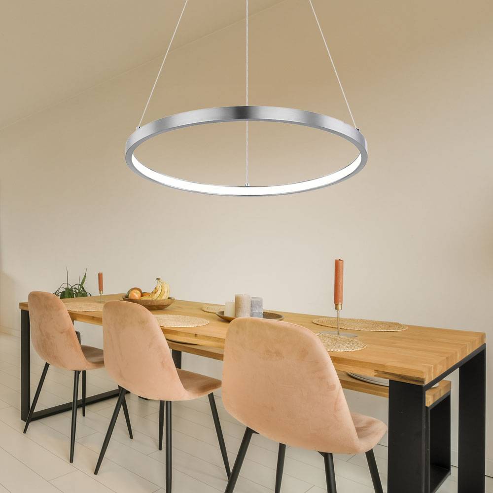 Pendelleuchte Ring silber Hängeleuchte rund LED Lampen Wohnzimmer hängend Modern, aus Metall in nickel-matt opal, 1x LED 19W 900Lm warmweiß, DxH 38