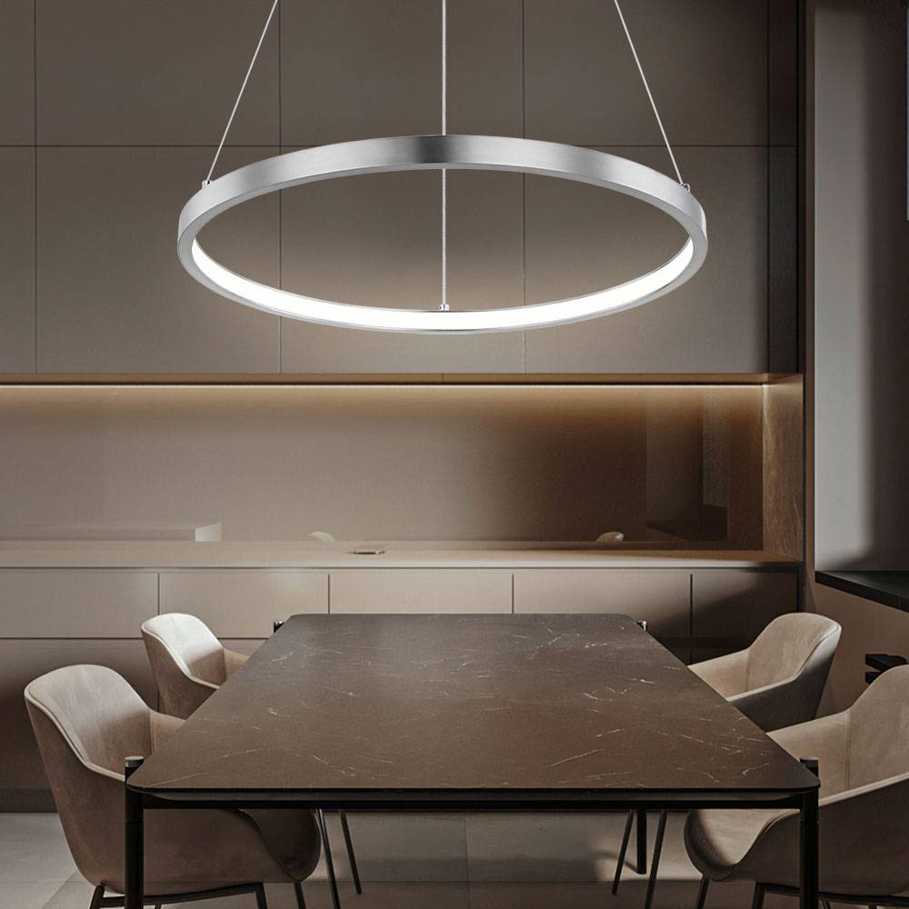 Hängeleuchte LED Lampen Ring silber rund Pendelleuchte Wohnzimmer hängend Modern, aus Metall in Nickel-Matt Opal, 1x LED 19W 900Lm warmweiß, TxH 38