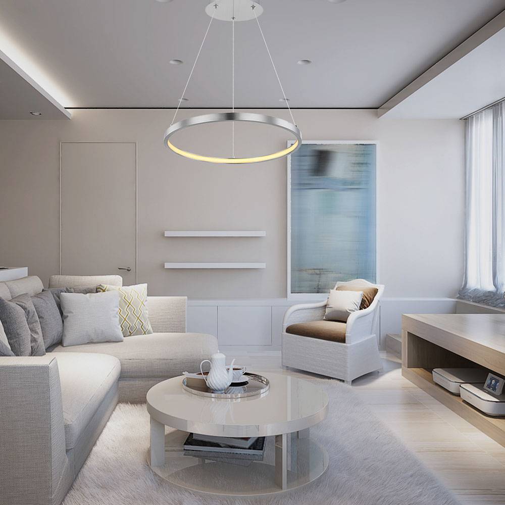 Pendelleuchte Ring silber Hängeleuchte rund LED Lampen Wohnzimmer hängend Modern, aus Metall in nickel-matt opal, 1x LED 19W 900Lm warmweiß, DxH 38