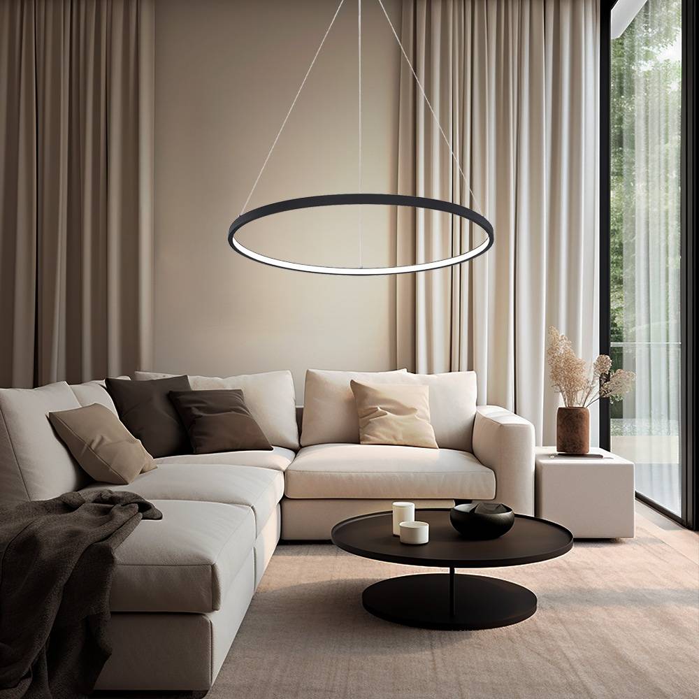 Pendelleuchte Ring Hängeleuchte rund LED Lampen Wohnzimmer hängend Modern, aus Metall in schwarz-matt opal, 1x LED 19W 800Lm warmweiß, DxH 38,5x120