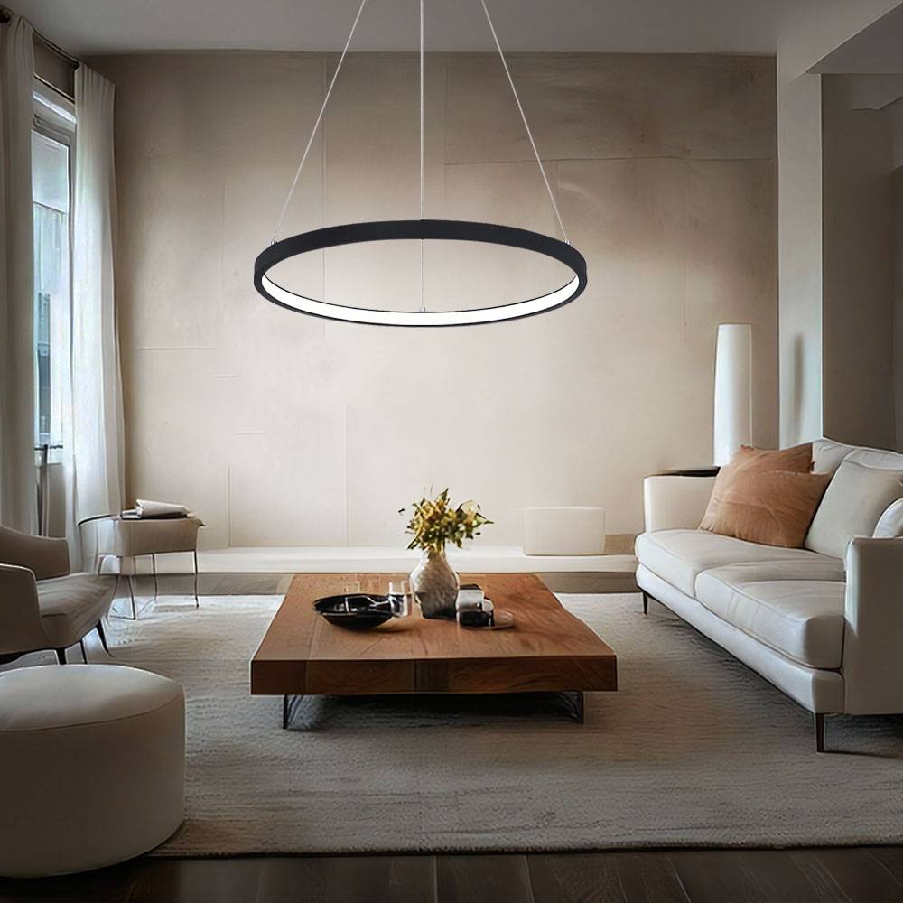 Hängeleuchte Pendelleuchte Ring rund LED Lampen Wohnzimmer hängend Modern, aus Metall in schwarz-matt opal, 1x LED 19W 800Lm warmweiß, DxH 38,5x120