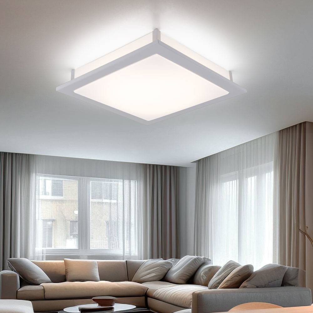 LED Deckenleuchte eckig Esszimmer Deckenpanel Wohnzimmer Deckenlampe weiß, aus Stahl und Glas, 1x LED 18W 1506Lm warmweiß, LxH 38,5x6,5 cm
