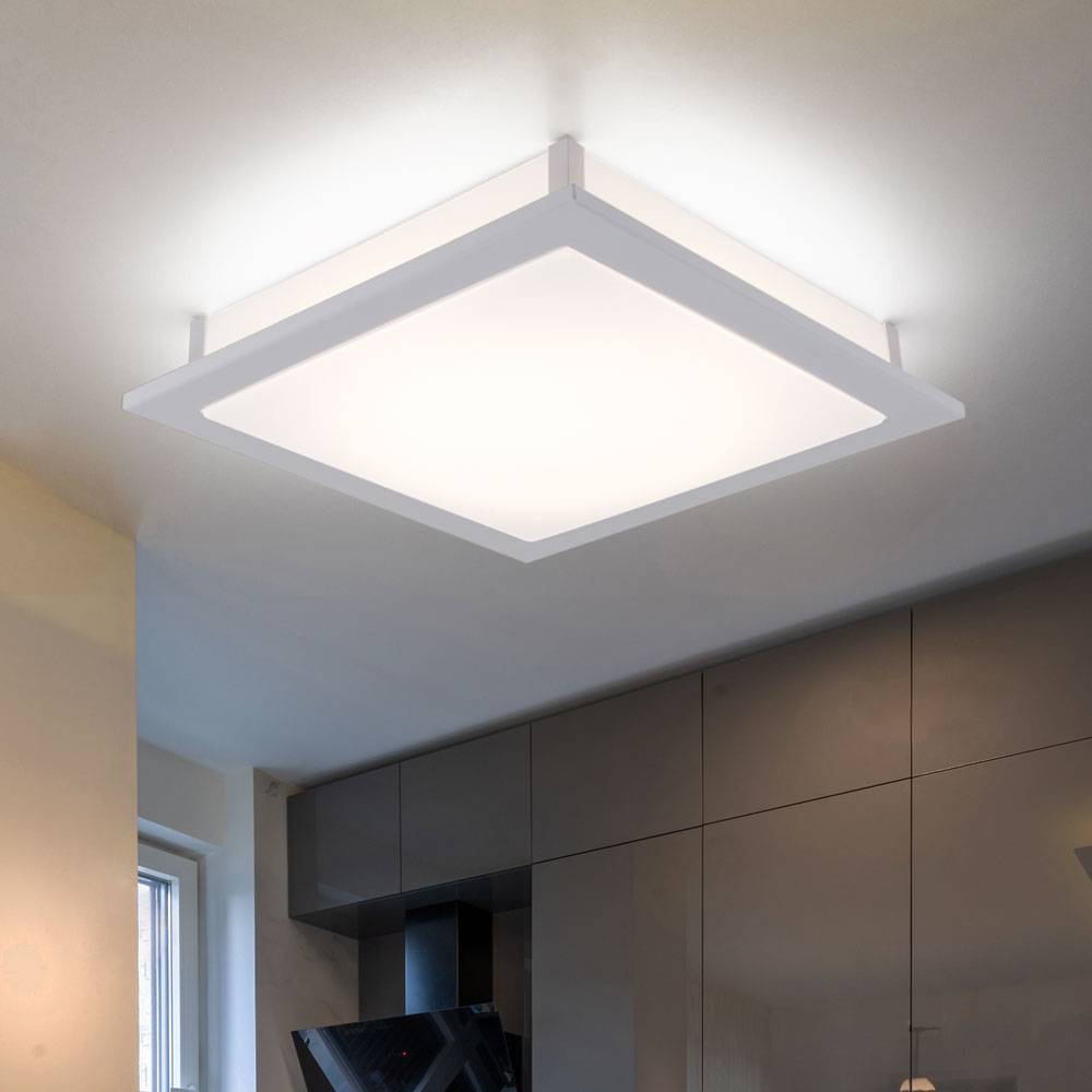 LED Deckenleuchte eckig Esszimmer Deckenpanel Wohnzimmer Deckenlampe weiß, aus Stahl und Glas, 1x LED 18W 1506Lm warmweiß, LxH 38,5x6,5 cm