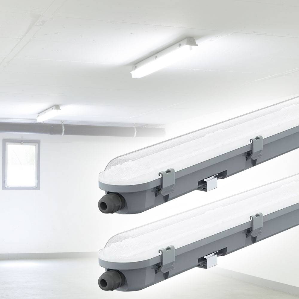 LED Feuchtraumleuchte kaltweiß LED Werkstatt Deckenleuchte 60 cm, Reihenschaltung Röhre IP65, 1x LED 18W 2160lm 6400K, Keller Garage. 2er Set