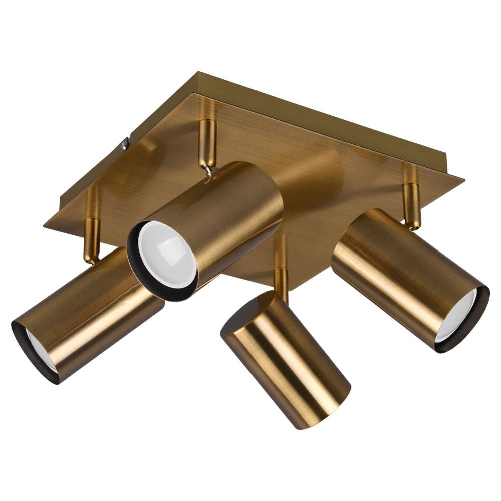 Deckenlampe verstellbare Strahler Deckenstrahler Küche Retro Wohnzimmerlampe 4 flammig, aus Metall in altmessing, 4x GU10, LxH 24x15 cm
