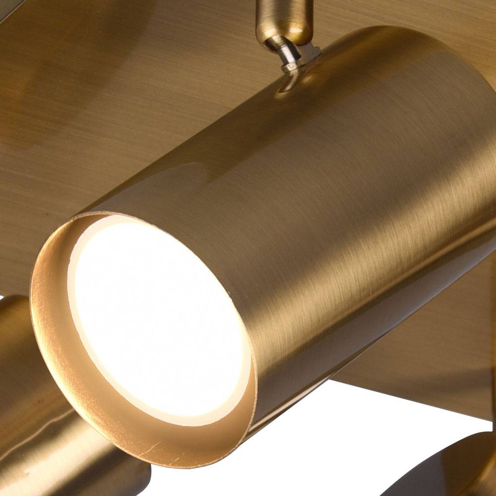 Deckenlampe verstellbare Strahler Deckenstrahler Küche Retro Wohnzimmerlampe 4 flammig, aus Metall in altmessing, 4x GU10, LxH 24x15 cm