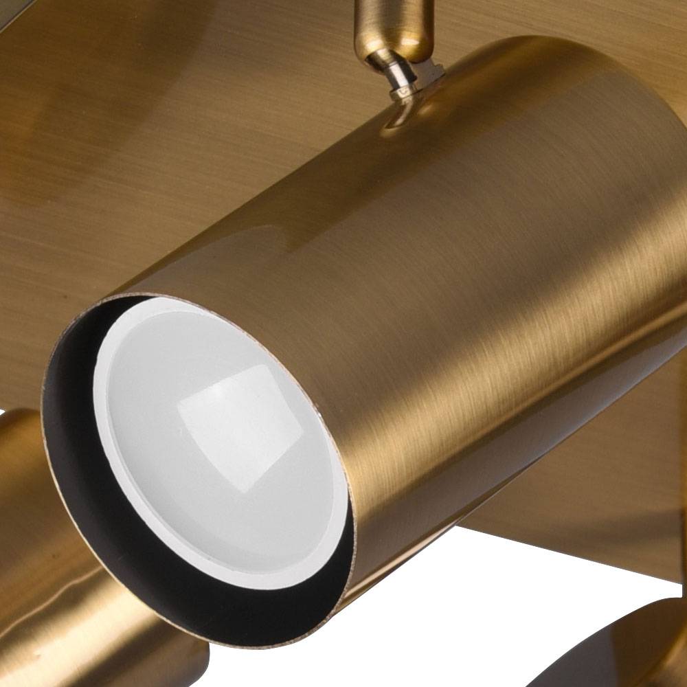 Deckenlampe verstellbare Strahler Deckenstrahler Küche Retro Wohnzimmerlampe 4 flammig, aus Metall in altmessing, 4x GU10, LxH 24x15 cm