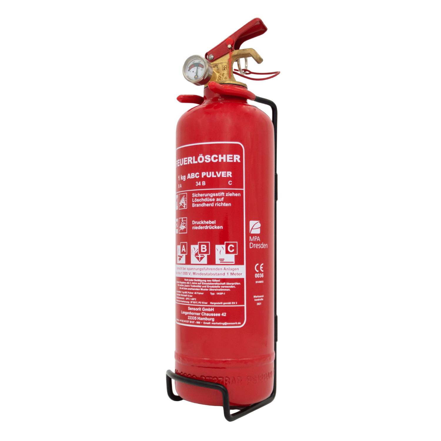 1kg Pulverlöscher, Feuerlöscher, Autolöscher, ABC Pulver, Pulver Feuerlöscher inkl. Halterung und Prüfschild