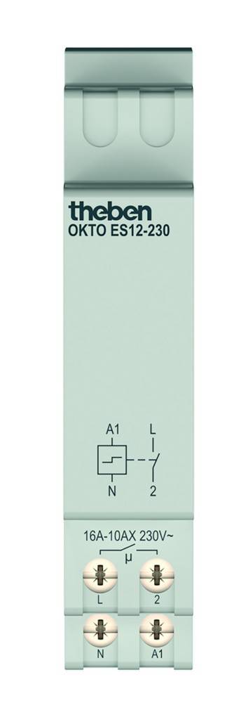 Eine Grafik, die ein grundlegendes elektrisches Symbol mit den Bezeichnungen 'A1' und 'L' zeigt. Der Text 'OKTO ES12-230' erscheint über der Grafik.