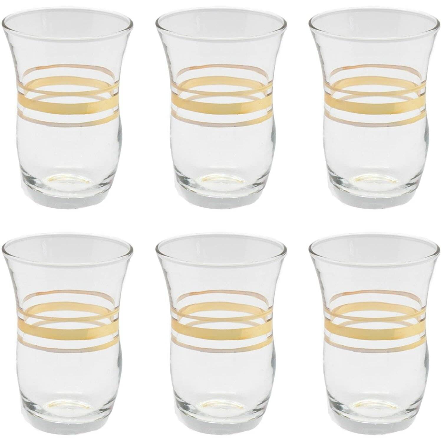 Pasabahce 42191 6er Set türkischen Teegläsern mit Golddekoration Teegläser Cay Bardagi ohne Unterteller