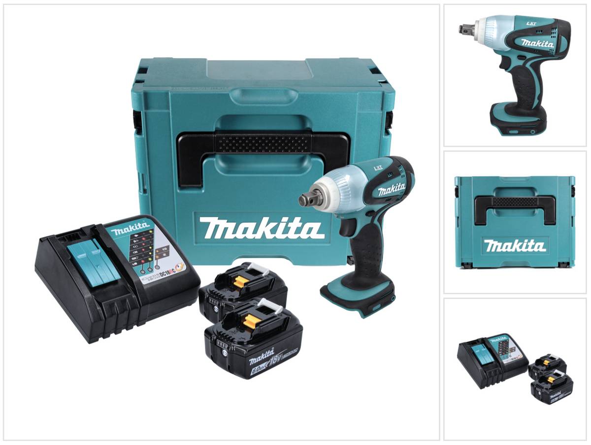 Makita DTW 251 RGJ Akku Schlagschrauber 18 V 230 Nm 1/2" + 2x Akku 6,0 Ah + Ladegerät + Makpac
