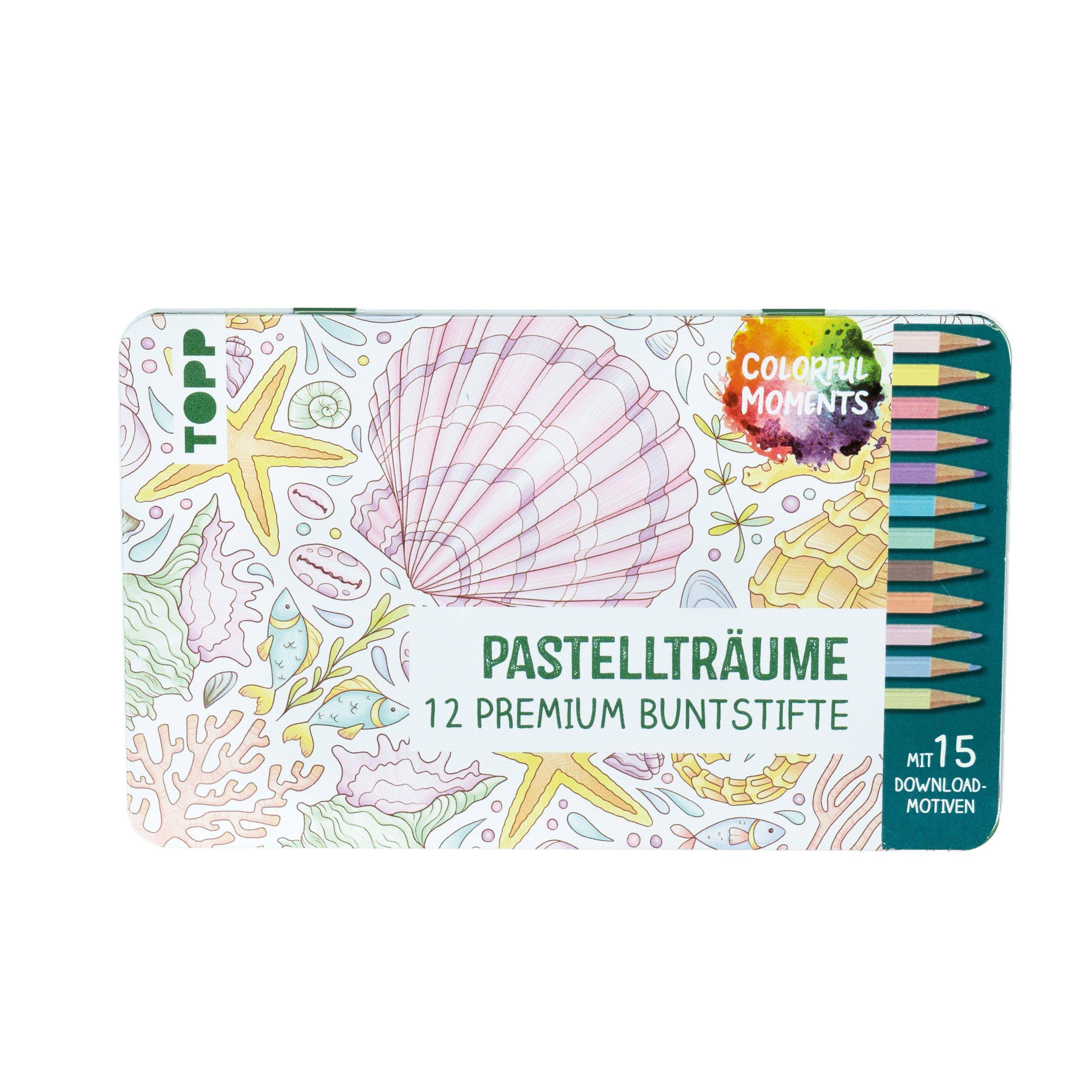 Colorful Moments Designdose mit Buntstiften - Pastellträume 12 Buntstifte in Pastelltönen mit Metalldose