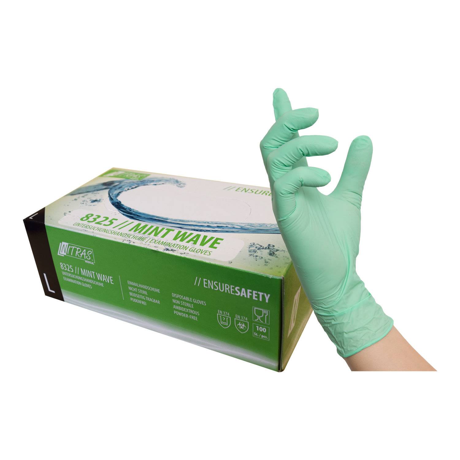 NITRAS MINT WAVE, Einmalhandschuhe aus Nitril, grün L 100 St.