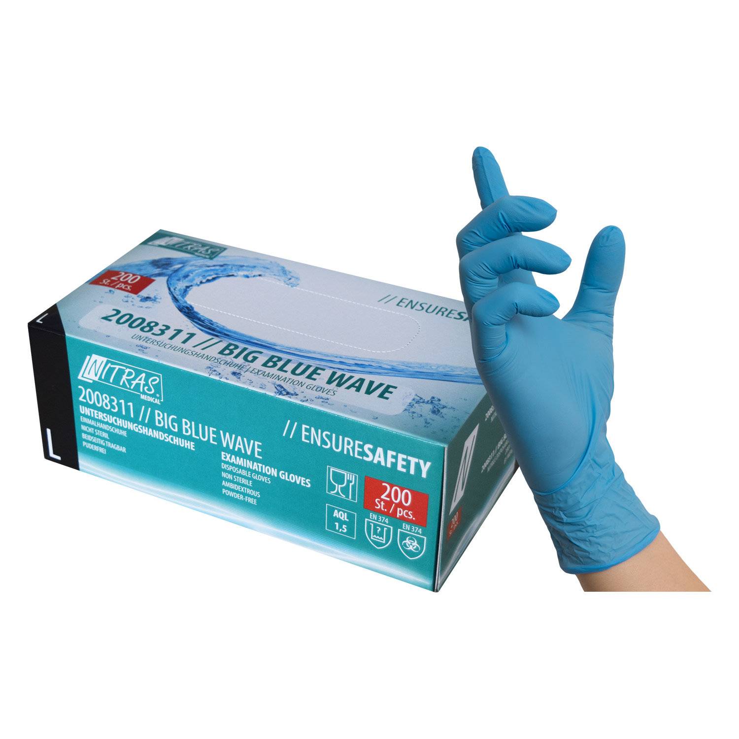 NITRAS BIG BLUE WAVE, Einmalhandschuhe aus Nitril, blau L 200 St.