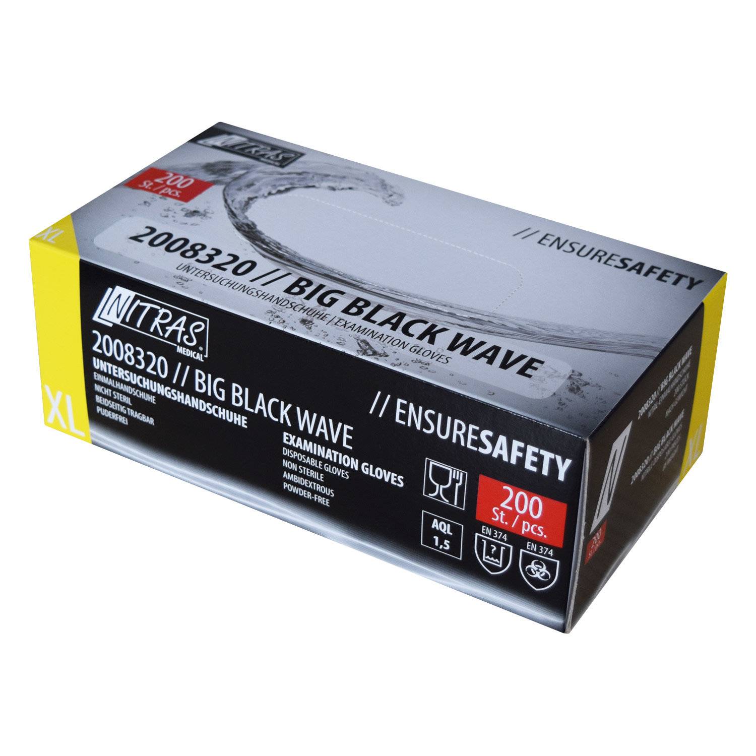 NITRAS BIG BLACK WAVE, Nitril-Einmalhandschuhe, schwarz XL 200 St.