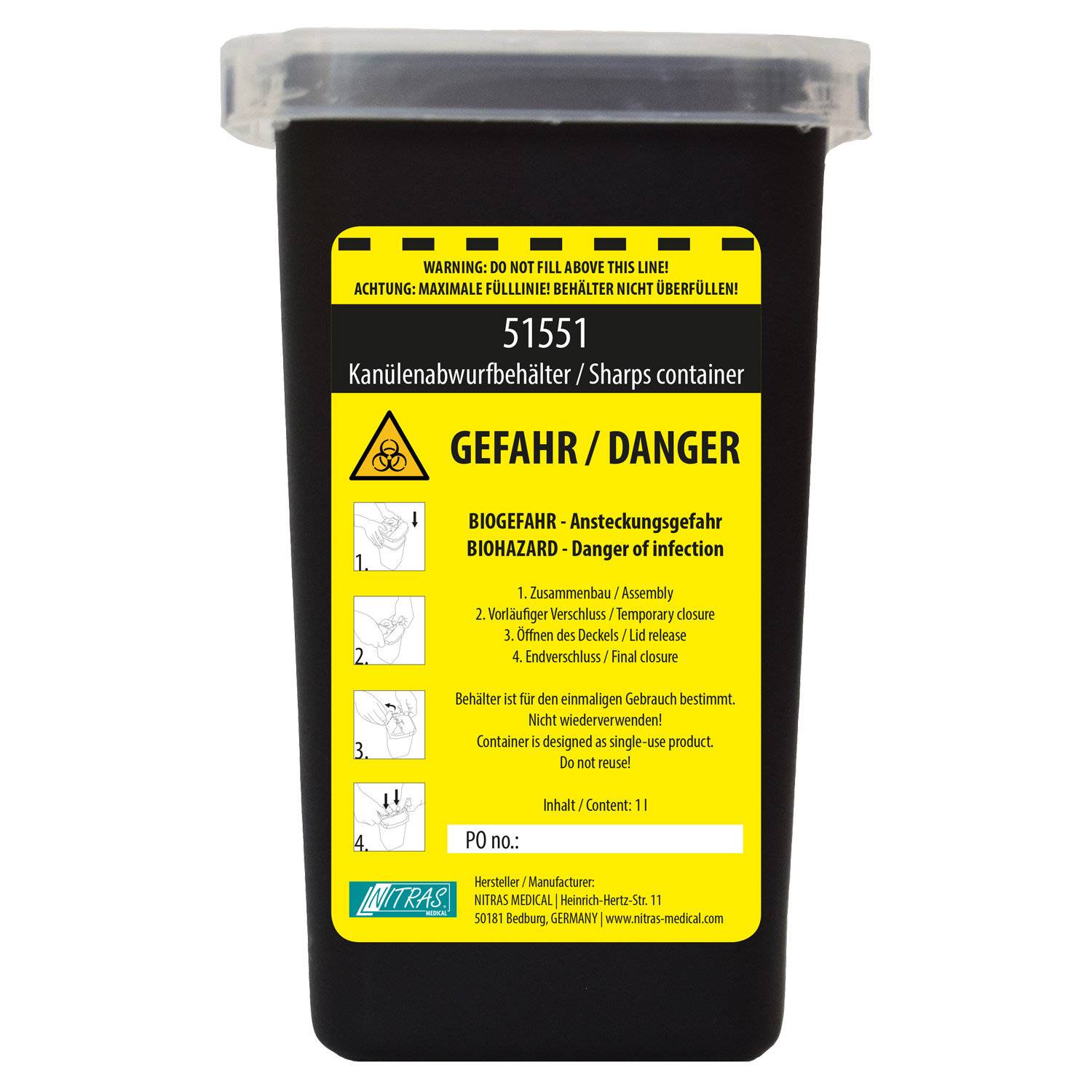 Kanülen Abwurfbehälter schwarz, 1 L