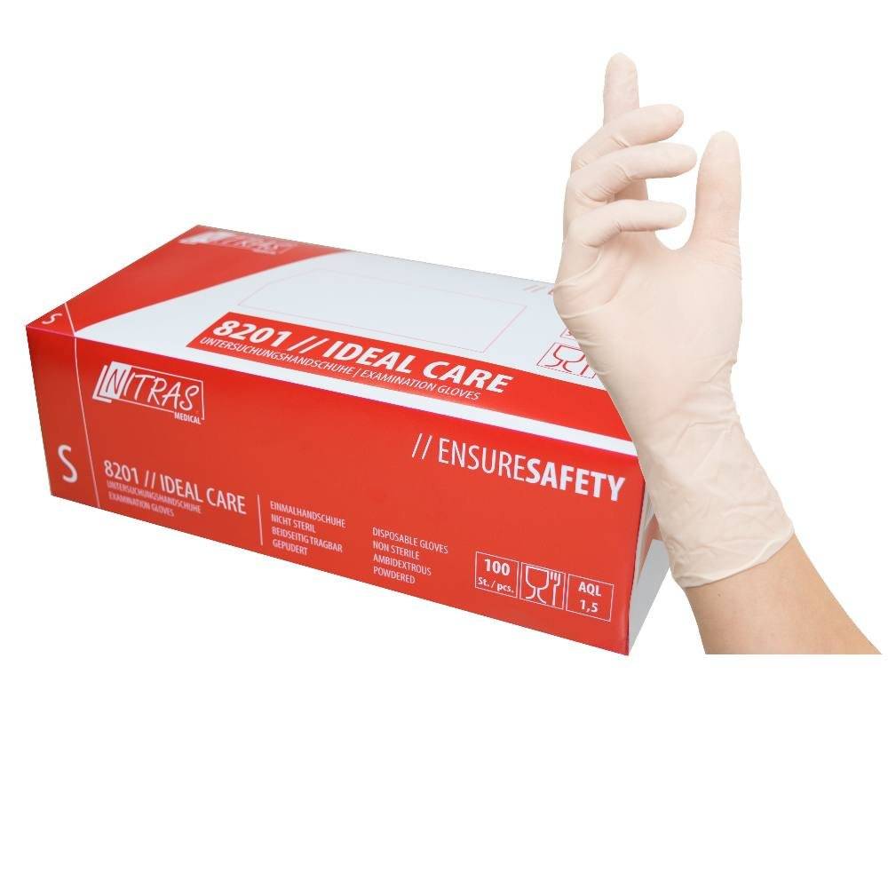NITRAS IDEAL CARE, Latex-Einmalhandschuhe, naturfarben L 100 St.
