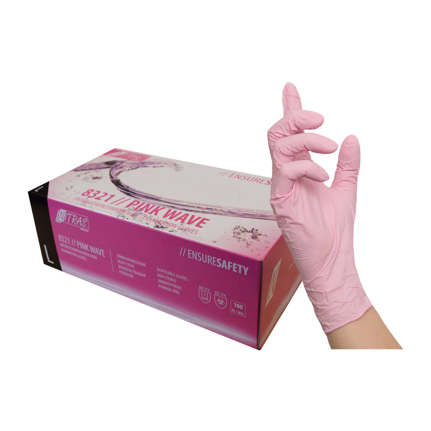 NITRAS PINK WAVE, Einmalhandschuhe aus Nitril, rosa L 100 St.