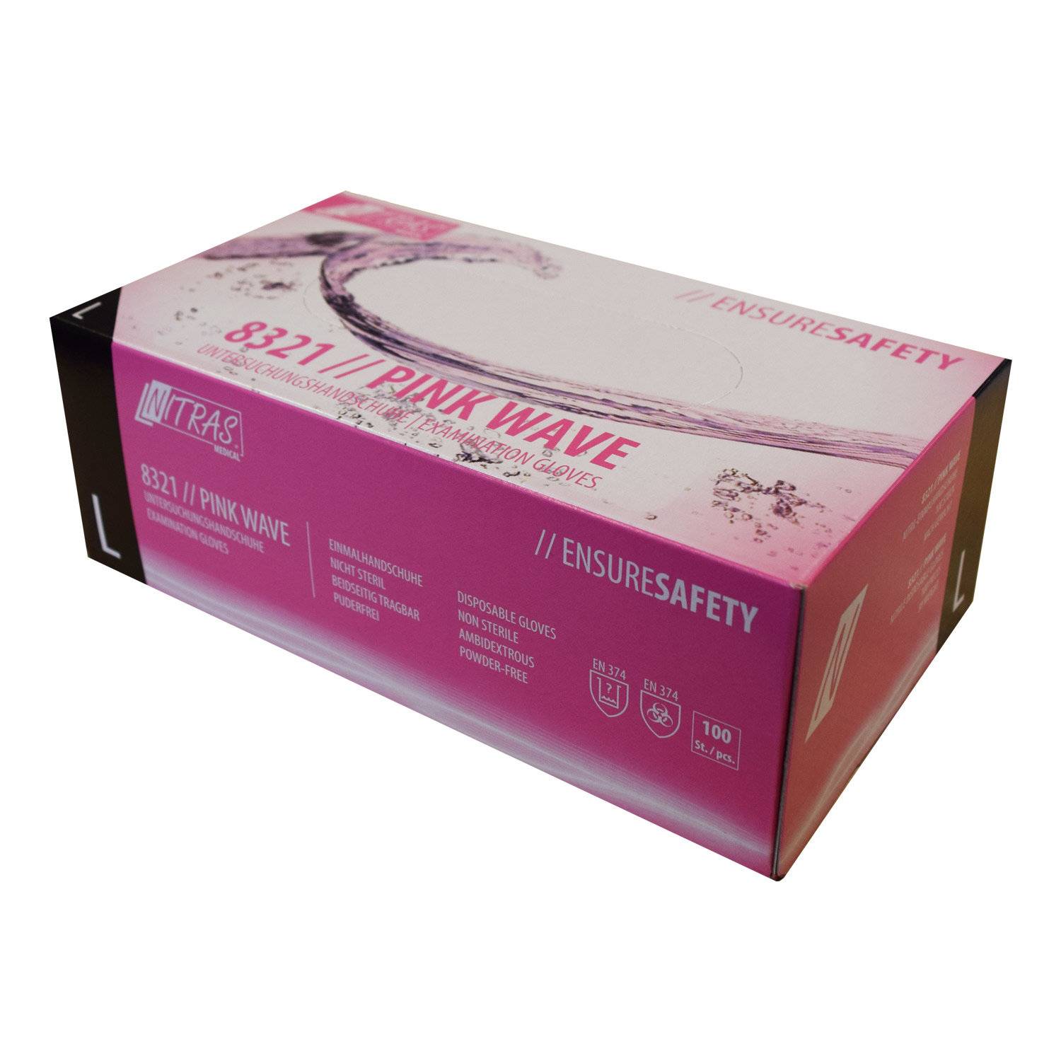 NITRAS PINK WAVE, Einmalhandschuhe aus Nitril, rosa L 100 St.