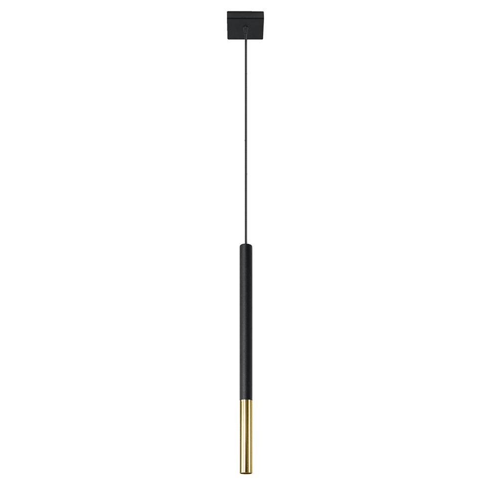 Pendelleuchte schwarz Metall Hängeleuchte schwarz Zylinder Hängelampe schwarz Modern, aus Stahl mit gold Akzent, 1x LED 4W 400 lm, DxH 8x110 cm