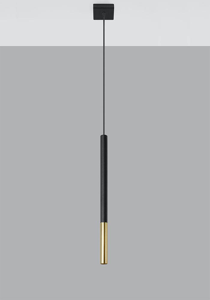 Pendelleuchte schwarz Metall Hängeleuchte schwarz Zylinder Hängelampe schwarz Modern, aus Stahl mit gold Akzent, 1x LED 4W 400 lm, DxH 8x110 cm