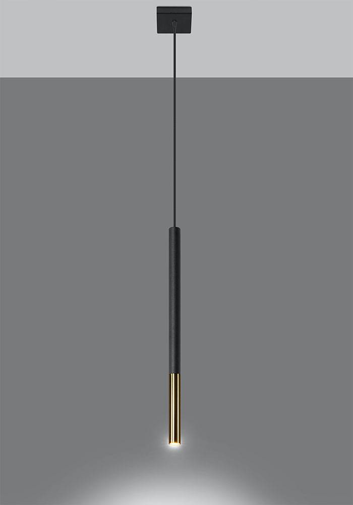 Pendelleuchte schwarz Metall Hängeleuchte schwarz Zylinder Hängelampe schwarz Modern, aus Stahl mit gold Akzent, 1x G9, DxH 8x110 cm