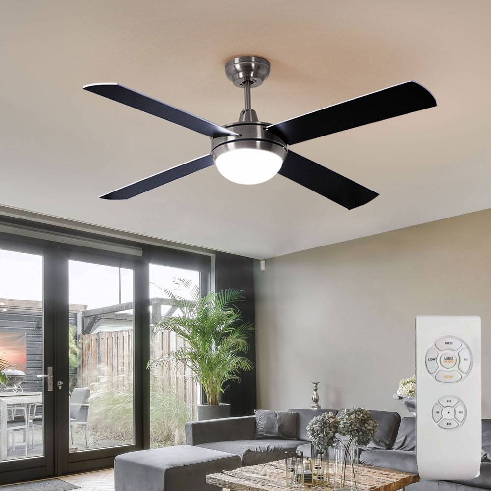 LED Deckenventilator mit Beleuchtung und Fernbedienung leise 132 cm Deckenlampe mit Ventilator silber, Sommer-/Wintermodus 3 Stufen, 2x LED 5,5