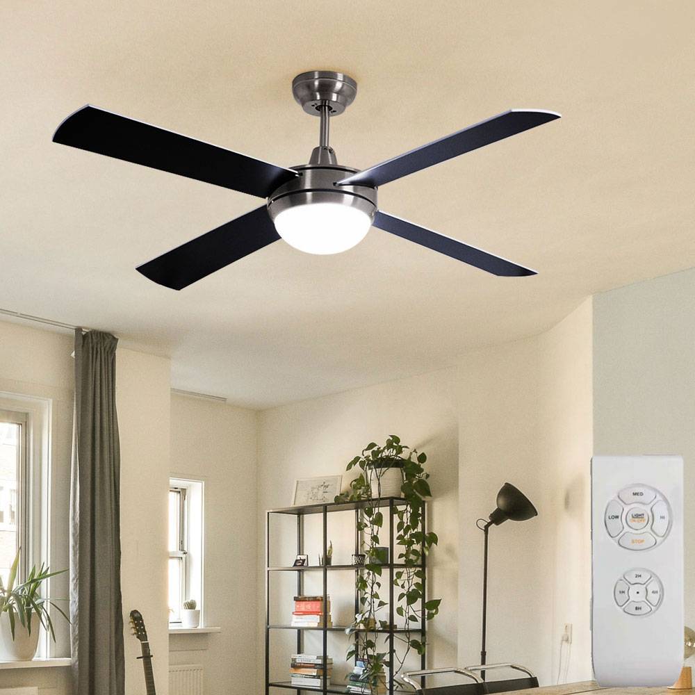LED Deckenventilator mit Beleuchtung und Fernbedienung leise 132 cm Deckenlampe mit Ventilator silber, Sommer-/Wintermodus 3 Stufen, 2x LED 5,5