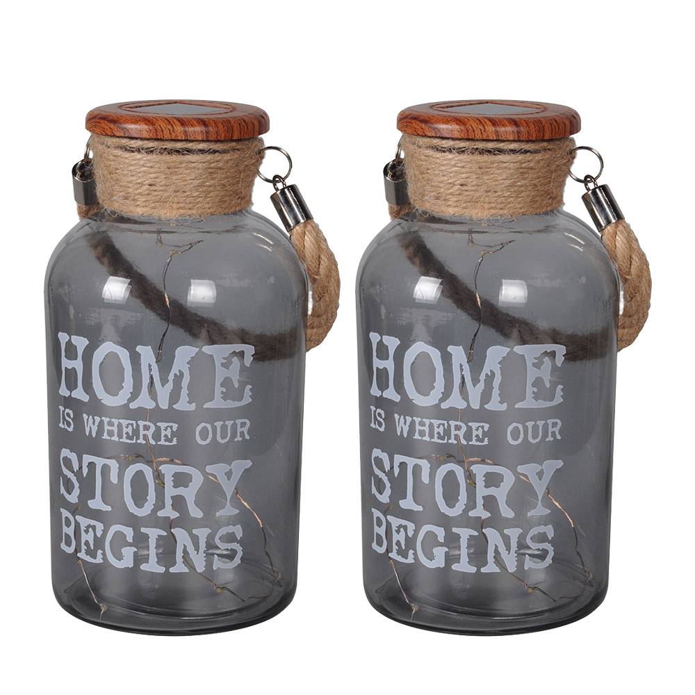 LED Hängeleuchten Solar Schalter 20 cm Solarleuchten Garten Deko Solarlampen für Außen Hanfseil Glas, Schriftzug, Hanfseil braun, 10xLED 0,06W 3lm