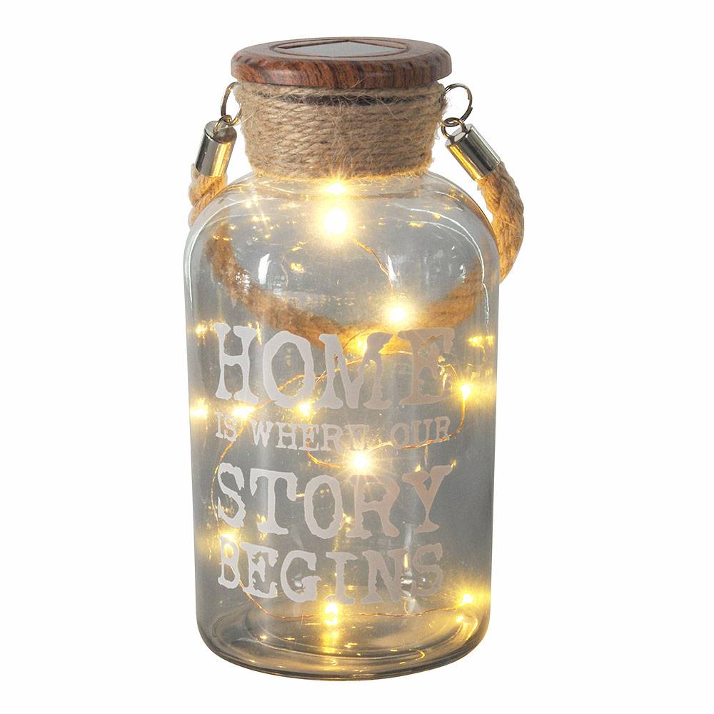 LED Hängeleuchten Solar Schalter 20 cm Solarleuchten Garten Deko Solarlampen für Außen Hanfseil Glas, Schriftzug, Hanfseil braun, 10xLED 0,06W 3lm